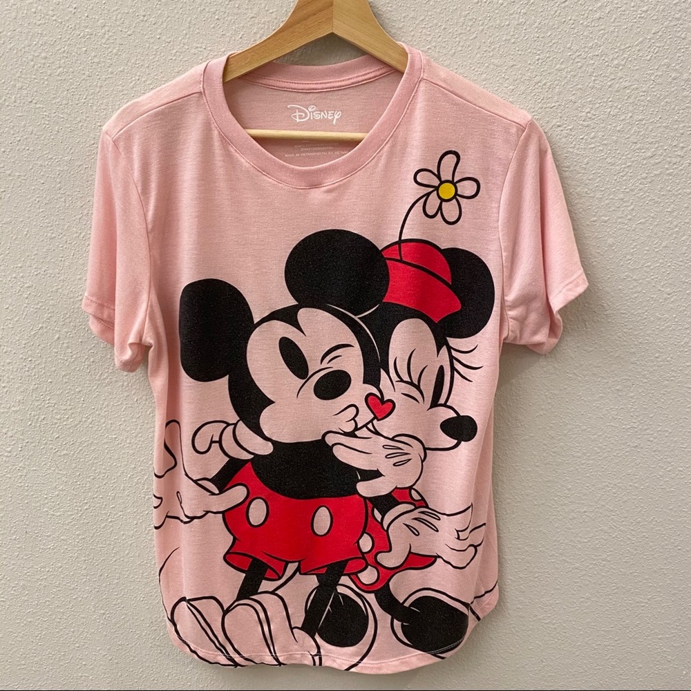 Disney Pink Mickey Minnie Kissing T Shirt XL